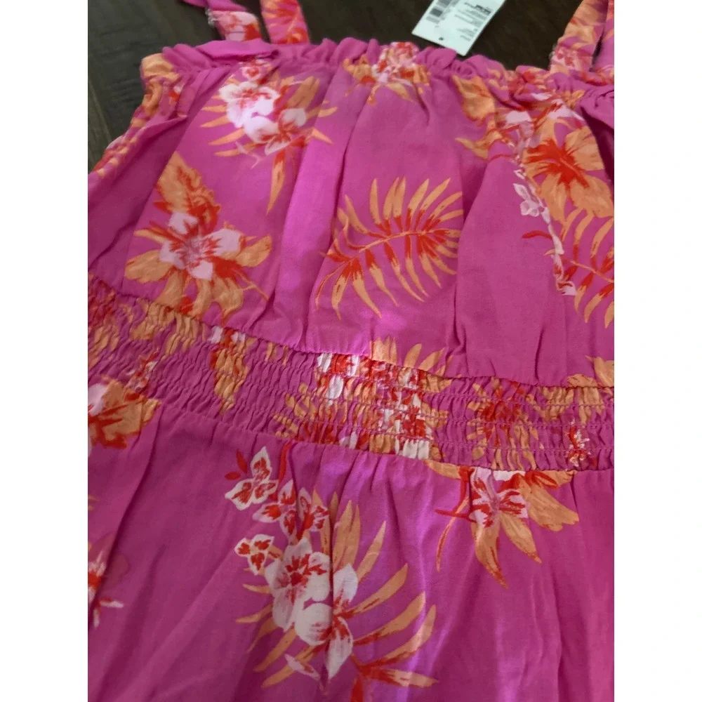The Childrens Place Girls Pink Tropical Floral Smocked Maxi Dress Size M 7/8 NWT